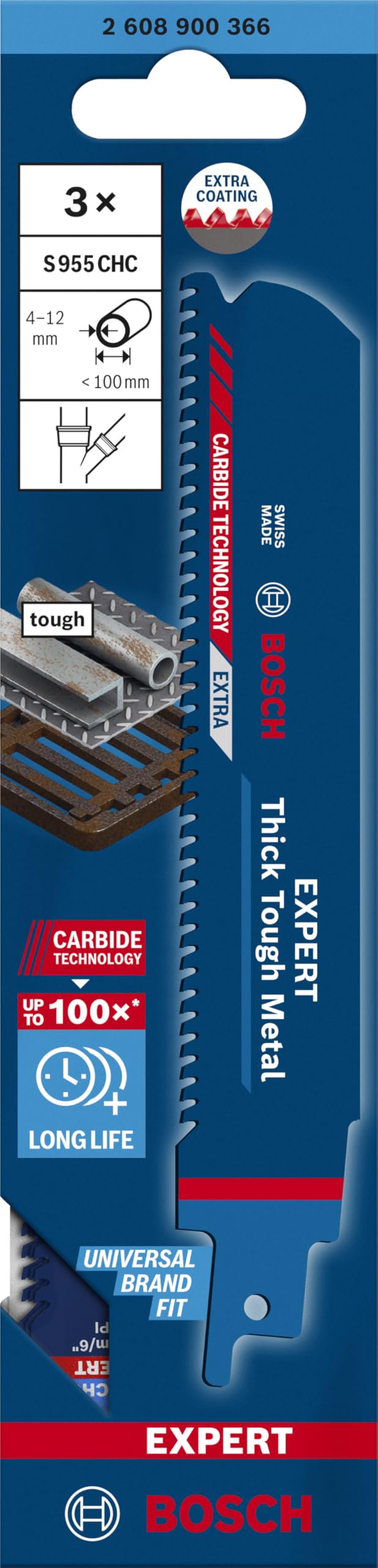 Bosch Professional 3x Expert ‘Thick Tough Metal’ S 955 CHC Säbelsägeblatt (für Zäher Stahl, Gusseisen, Länge 150 mm, Zubehör Säbelsäge) 2