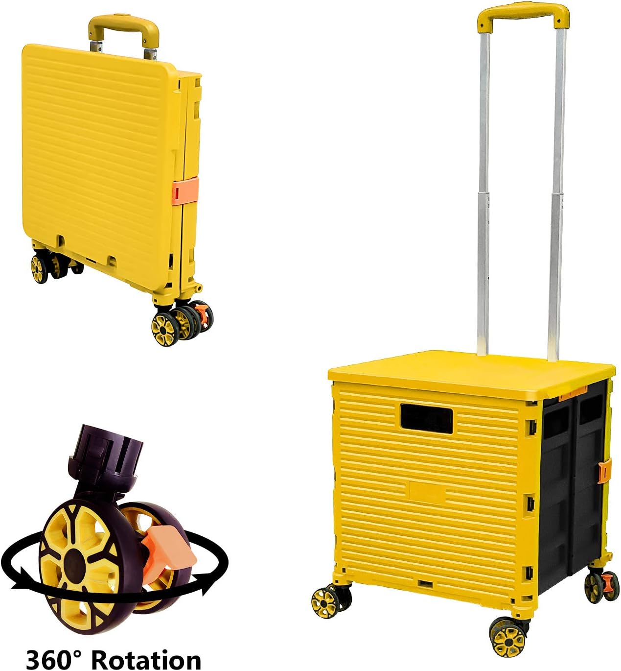 Foldable Shopping Trolley Box on Wheels with Lid WearResistant Noiseless 360°Rotate Wheel