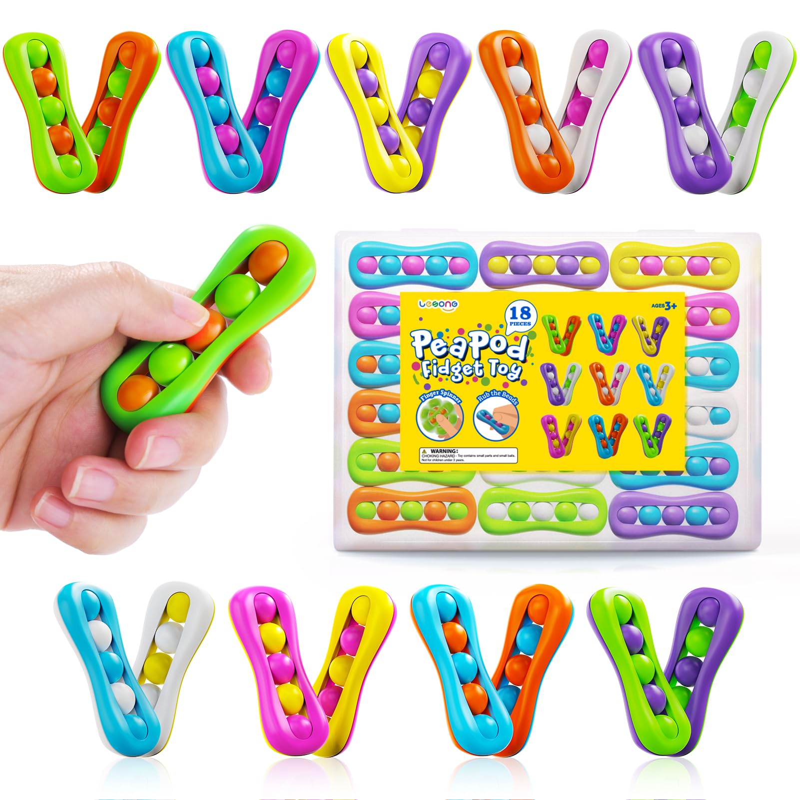 LESONG Fidget Sensory Toys for Kids: 18 Pack Colorful Finger Spinner Toys - Stress Relief ADHD Tools for Kids with Autism - Quiet Desk Fidgets for Classroom - Easter Basket Stuffers Egg Filler