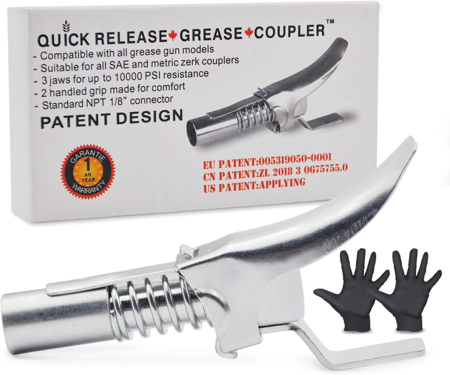 Ease2U Grease Gun Coupler, Rated 10,000 PSI 1/8" NPT