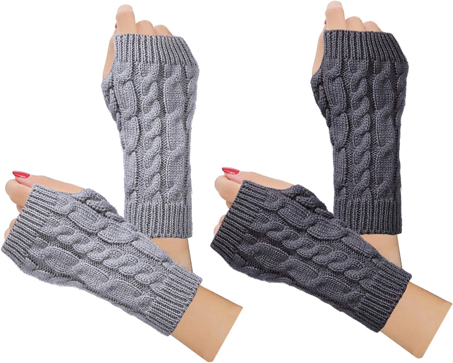 2-4 Pairs Women Winter Warm Knit Fingerless Gloves Hand Crochet Thumbhole Arm Warmers Mittens