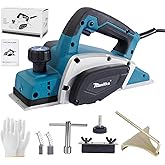 3-1/4 Inch Electric Hand Planer, 16000RPM Power Handheld Planer Adjustable 0-2mm Cutting Depth, Edge Guide &amp; V-Groove Wood Planer for Woodworking Construction DIY