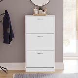 Vida Designs White Wooden Shoe Cabinet 3 Pull-Down Drawers Hallway Storage view 4
