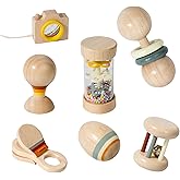 7 PCS Wooden Baby Toys Set - Organic Infant Rattles Newborns 0-6 Month & Montessori-Inspired Musical Instruments for 0-12 Month - Natural Toddler Developmental Toys