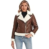Women's Faux Shearing Moto Jacket Thick Fur Lined Coat Sherpa Leather Jacket