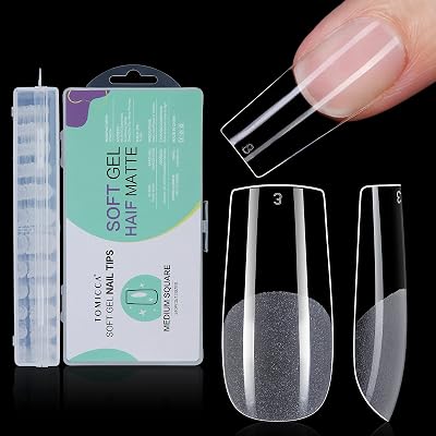 TOMICCA 240Pcs Medium Square Gel Nail Tips 12 Size Half Matte Full Cover