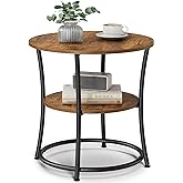 VASAGLE Side Table, 2-Tier Round End Table, Nightstand with Steel Frame for Small Spaces, Living Room, Bedroom, Rustic Brown
