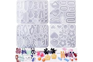ZQYSING (4 Pack) Resin Earring Molds, Resin Jewelry Molds Variety Shape Silicone Pendant Molds for Women Epoxy Resin Earrings