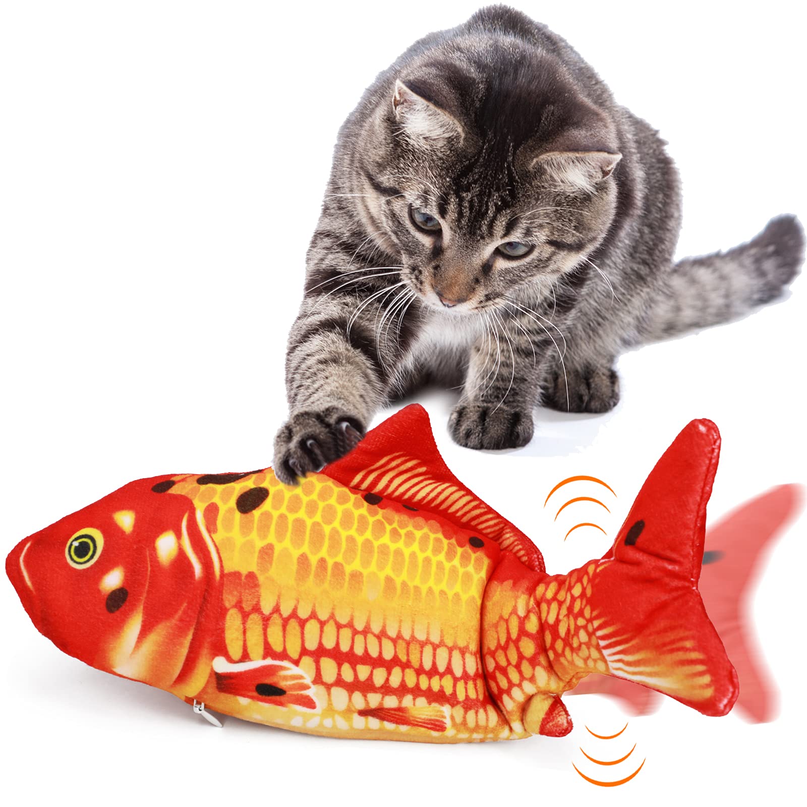 Aurako 猫 おもちゃ 電動 ペットおもちゃ魚 猫用 ぬいぐるみ シミュレー魚 電動魚USB充電式 噛む動ける魚 取り外して洗えるおもちゃの魚 ねこ用 運動不足解消 爪磨きおもちゃ （レッドコイ） の商品画像