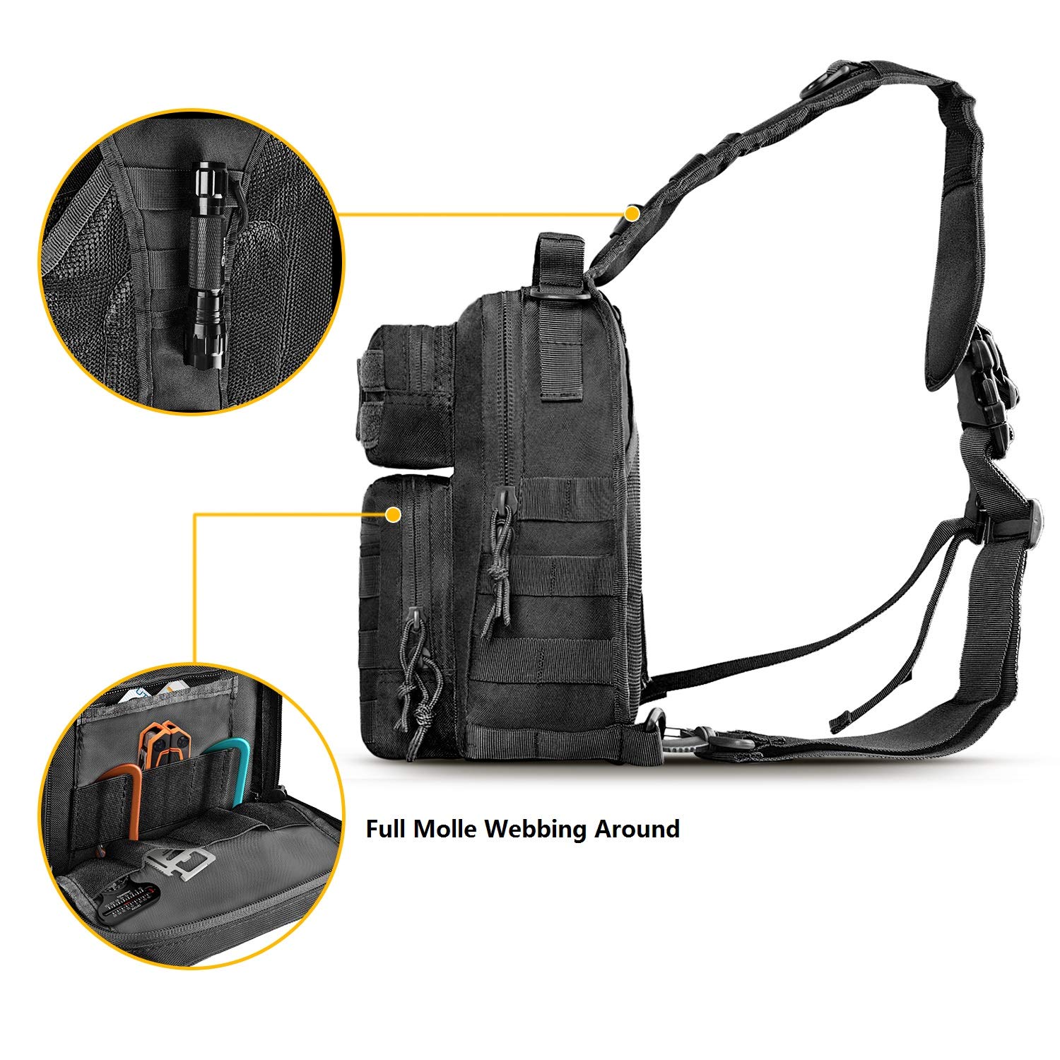 CVLIFE Tactical Sling Bag Pack Military Rover Shoulder Sling Backpack Molle Range Bag EDC Small Day Pack with Padding Pocket