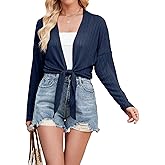 ZANZEA Tie Front Cardigan for Women Long Sleeve Sheer Bolero Shrug for Dresses Lightweight Cropped Shawl