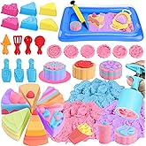 Crelloci Cake Play Sand Toys, Sensory Bin with 3 Colors Sand, Inflatable Sandbox & Air Pump, 12 Cake & 5 Shaped Molds, Tools, Art Kit Gift for Kids Toddlers Girls Boys Ages 3 4 5 6 7 8 9 Years Old