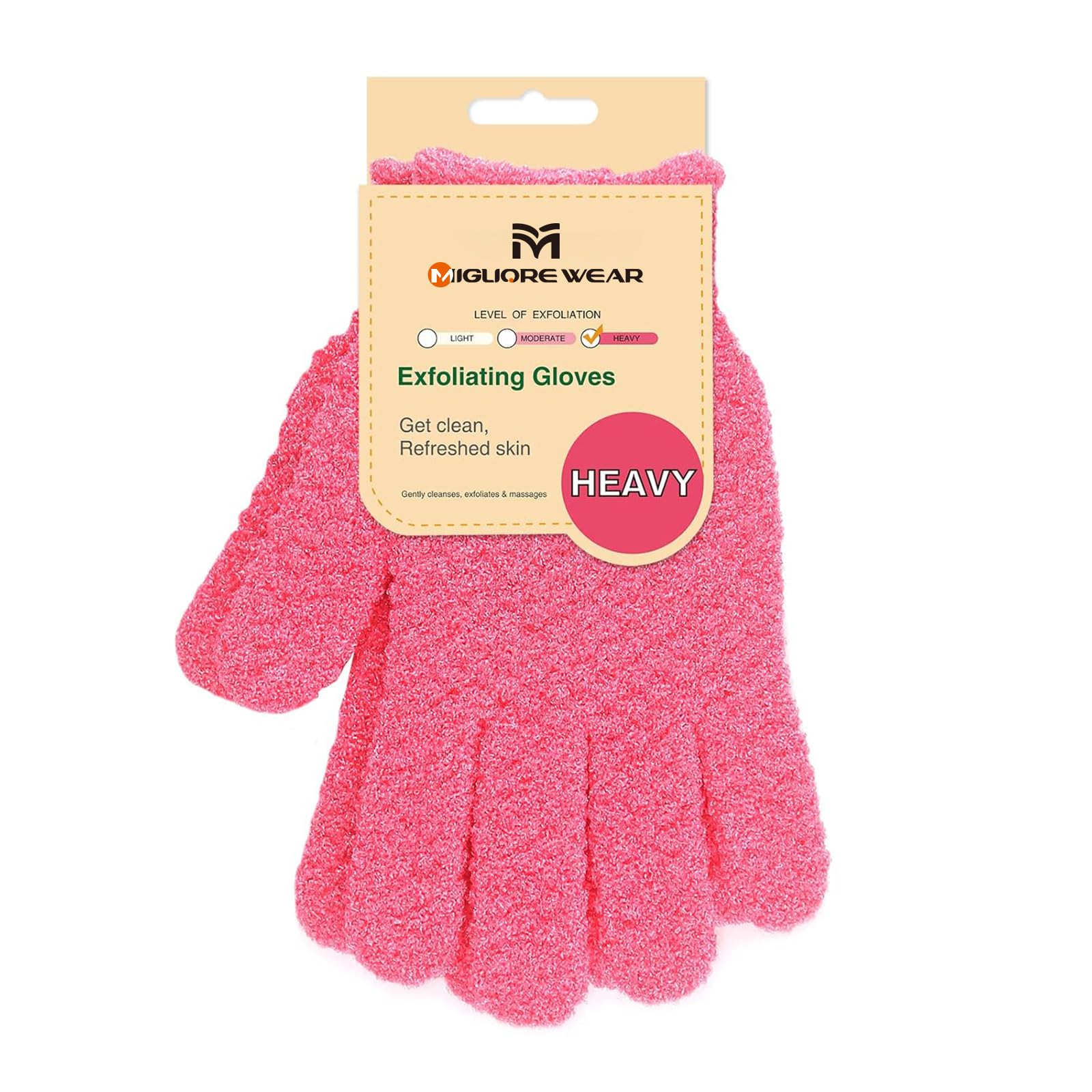 Migliore Wear Exfoliating Gloves, 3 Textures Shower Scrub Gloves for Spa, Massage (1 Pair Heavy Rosa)