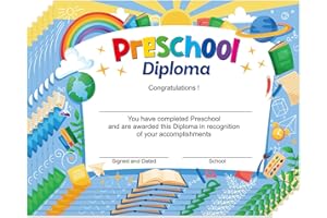 GIANTRUMP 35 Pcs Preschool Diploma Preschool Certificates for Kids -Preschool Graduation Award Certificate of Achievement Diploma Paper for Printing 8.5 x 11 Inch
