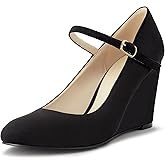 DIFEMA Womens Wedge Pumps with Ankle Strap for Dressy Ladies Mary Jane Shoes Closed Toe Wedges Heels for Women