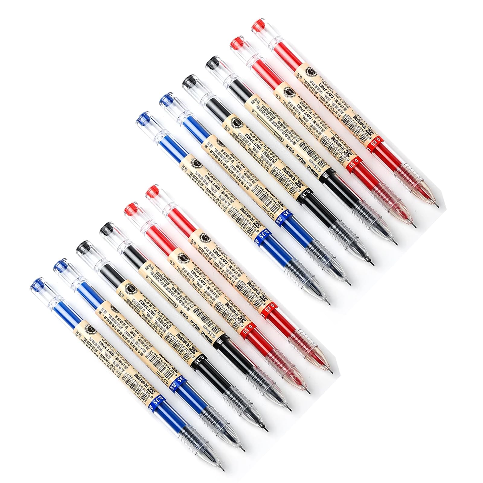 Gel Ink Quick Drying Liquid Pen - Fine Point 0.38 mm Japanese Style Ballpoint Marker for School, Office, Student Exam Writing - Technical Stationery Supply 12Pcs (4 Black, 4 Blue, 4 Red)