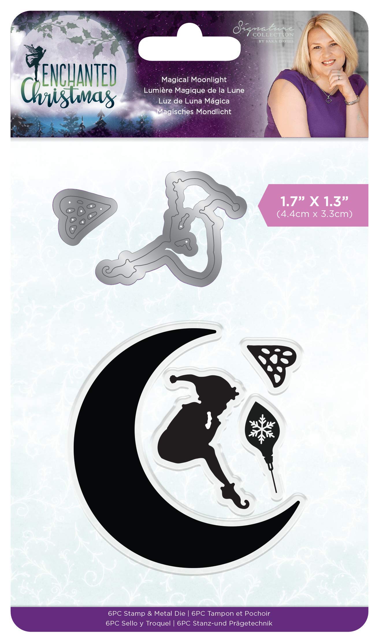 Crafter's Companion Sara Signature Enchanted Christmas – Magical Moonlight Stamp and Die Set-1.72” x 1.3” (4.4cm x 3.3cm), Multi, One Size