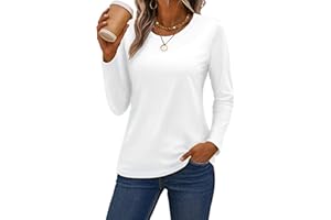 SMENG Women's Long Sleeve Crewneck Cotton Basic T-Shirt Solid Color Soft Comfy Casual Tops Fall Shirts for Women 2025