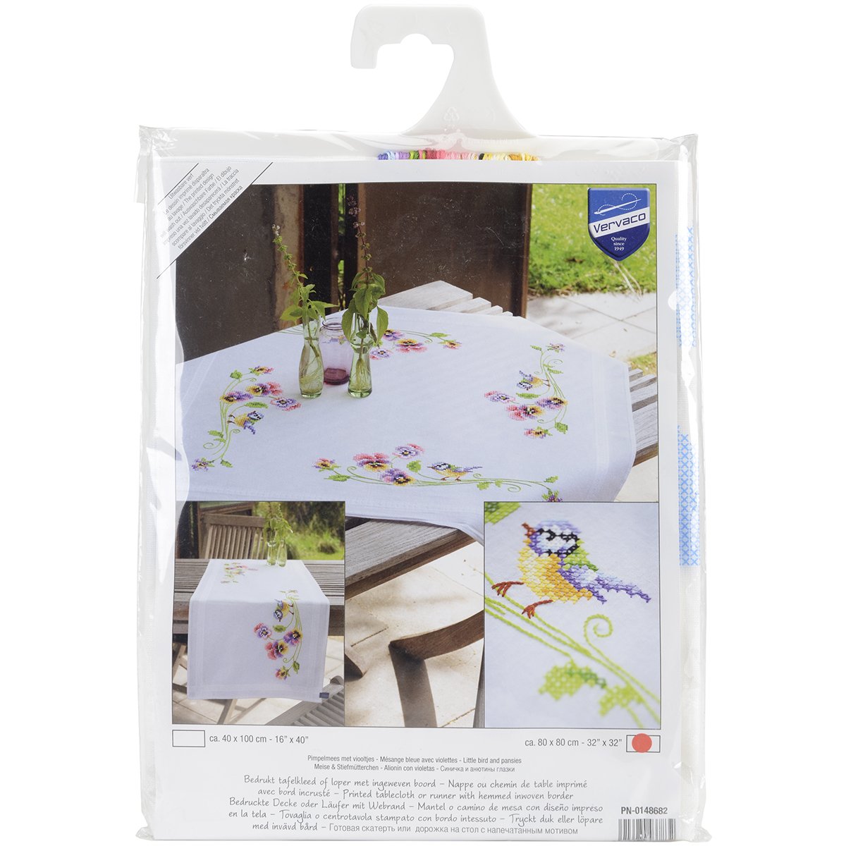 Vervaco Embroidery Kit: Tablecloth: Birds & Pansies PN-0148682