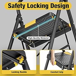 Urackify 2 Step Ladder, Heavy-Duty Pass 800lb
