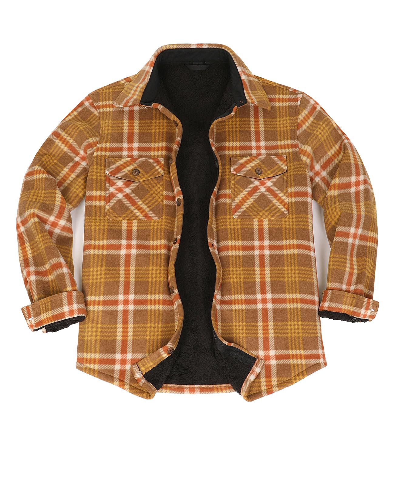 ZENTHACE Men's Polar Fleece Shirt Jacket Fuzzy Sherpa Lined Plaid Flannel Shacket for Winter Outdoor Work Rustic Brown XXL Image