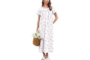Ekouaer Nightgown for Women Cotton Long Night Gown Short Sleeve Nightdress with Pockets Button Sleepshirt Soft Sleepwear