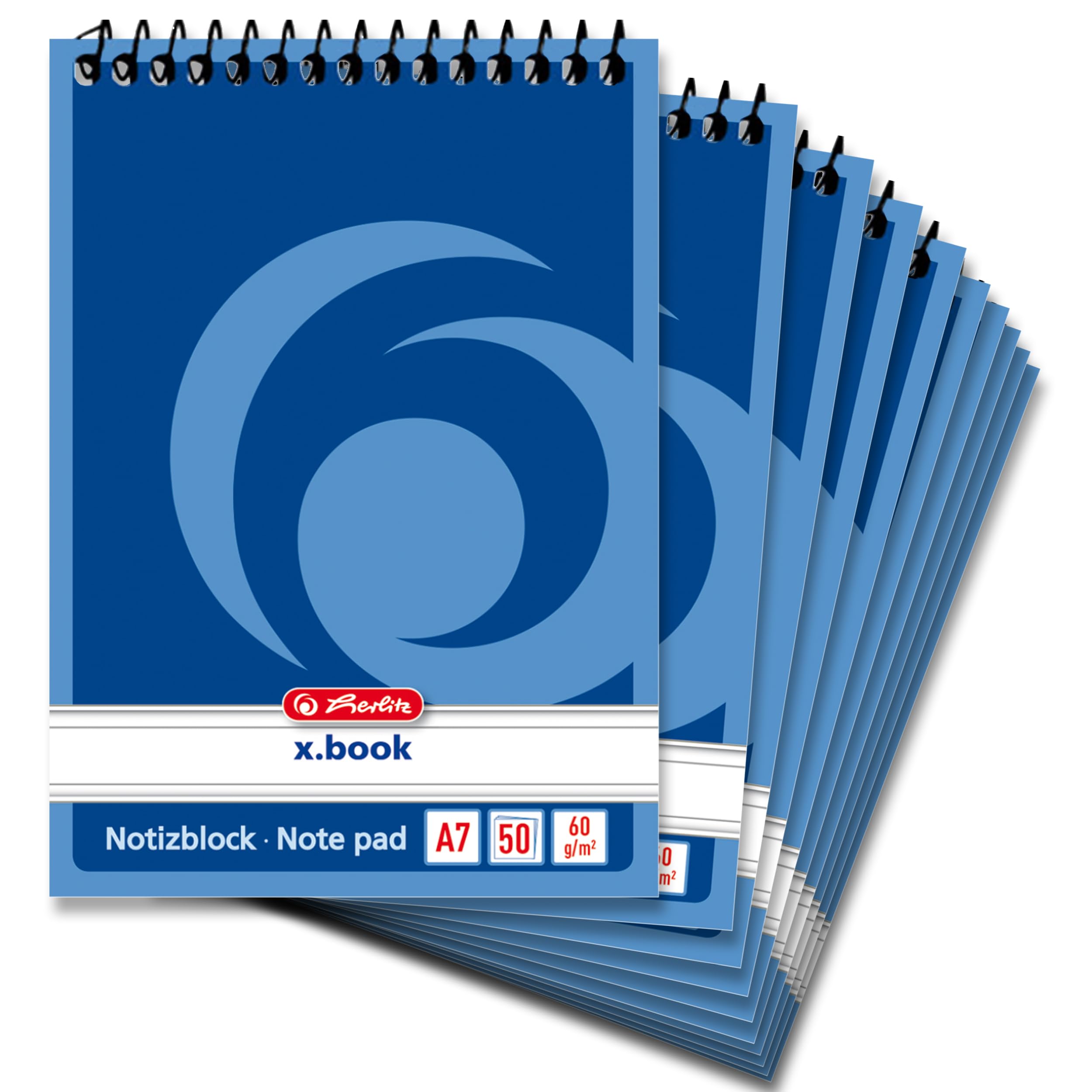 Herlitz 110510 Spiral Notebook A5, 50 Sheets, Pack of 10 Lined A7