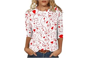 WPOUMV Women's Valentines Day Shirts Love Heart Print 3/4 Sleeve T Shirt Blouse Trendy Round Neck Tunic Tops Tee Blouses