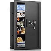 25.6" Tall Fireproof Wall Safes Between the Studs 16" Centers, Heavy Duty Wall Safe with 2 Removable Shelf & Hidden Tray, Hid