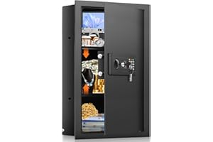 NEBAKNE 25.6" Tall Fireproof Wall Safes Between the Studs 16" Centers, Hidden Wall Safe with 2 Removable Shelf & Hidden Tray, Heavy Duty Wall Mount Safe for Money, Jewelry, Passport, Valuables