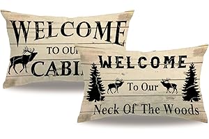 7COLORROOM Bear Cabin Pillow Covers,Double-Sided Printed Welcome to Our Cabin Lumbar Cushion Cases Winter Holiday Home Decorative Pillowcases 2Pack for Couch Sofa Patio (Brown, 12" x 20")
