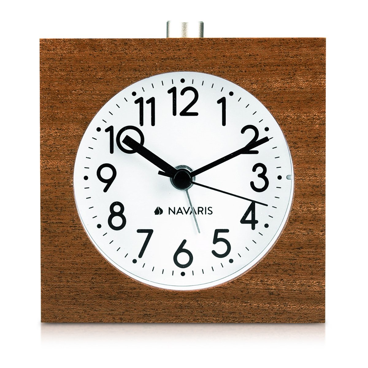 Navaris Analogue Wooden Alarm Clock with Snooze - Retro Clock with Dial Alarm Light - Quiet Vintage Wood Table Clock Without Ticking - Natural Wood in Light Brown
