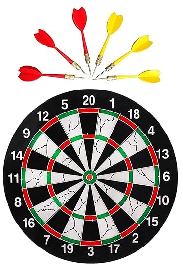 Farraige Latest Wooden 17 inch Double Faced Flock Printing Thickening Family Game Dart Board with 6 Needle (17 x 17-inch)