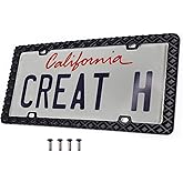 Creathome 3D Waffle Pattern Matt Black License Plate Frame from Pure Zinc Alloy Metal Perfect Plate Holder
