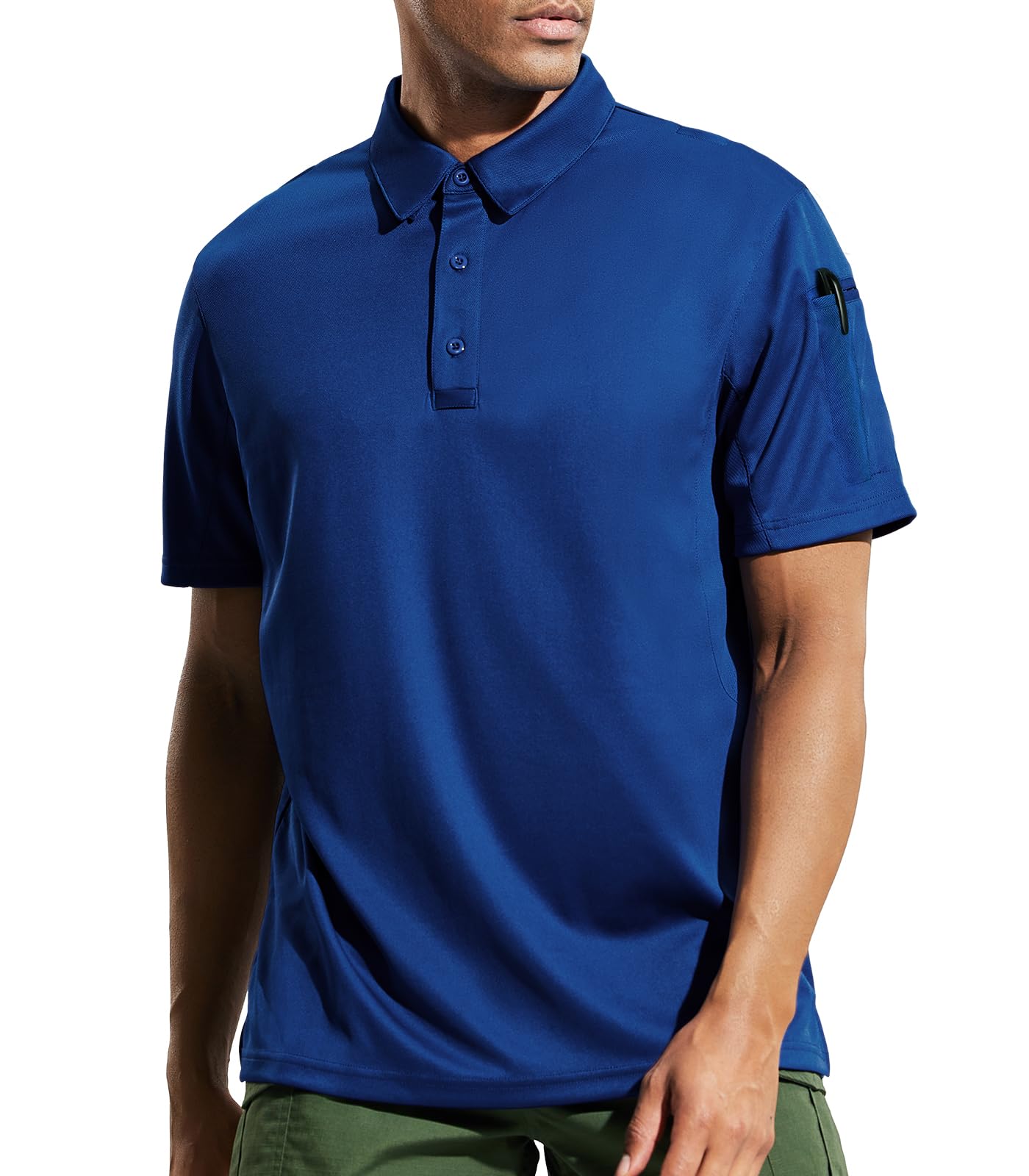 MIER Men's Outdoor Performance Tactical Polo Shirts Short Sleeve, Moisture-Wicking, Classic Blue, L Image