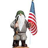 Redwix Patriotic Solar Garden Gnome with American Flag, 11" Resin Armed Garden Gnomes Outdoor Statue, Military Yard Gnome Decor, Gift for 4th of July, Memorial Day, Veterans Day