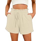 Bsubseach Shorts for Women Cotton Wide Leg Drawstring Shorts with Pocket Summer Casual Ruffle Womens Vacation Outfits 2026 Apricot L