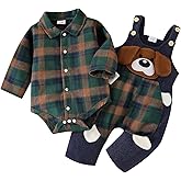 ODASIRA Baby Boy Clothes Infant Outfits Long Sleeve Plaid Bodysuit Romper + Jeans Overalls Jumpsuit Pants Sets