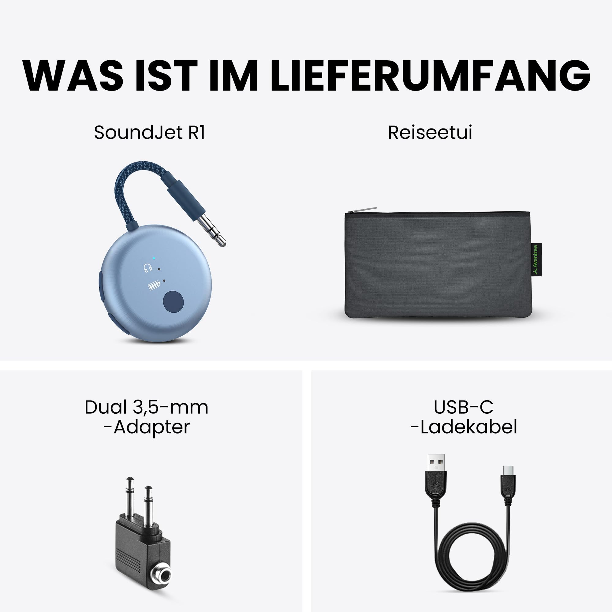 Avantree SoundJet R1 – Bluetooth Adapter Flugzeug für Kopfhörer & AirPods, aptX Adaptive, Qualcomm-Chipset, 20 Std. Akkulaufzeit, Kabelloser Audio Transmitter, Flugzeug-Gadgets für Reisen - Himmelblau 7