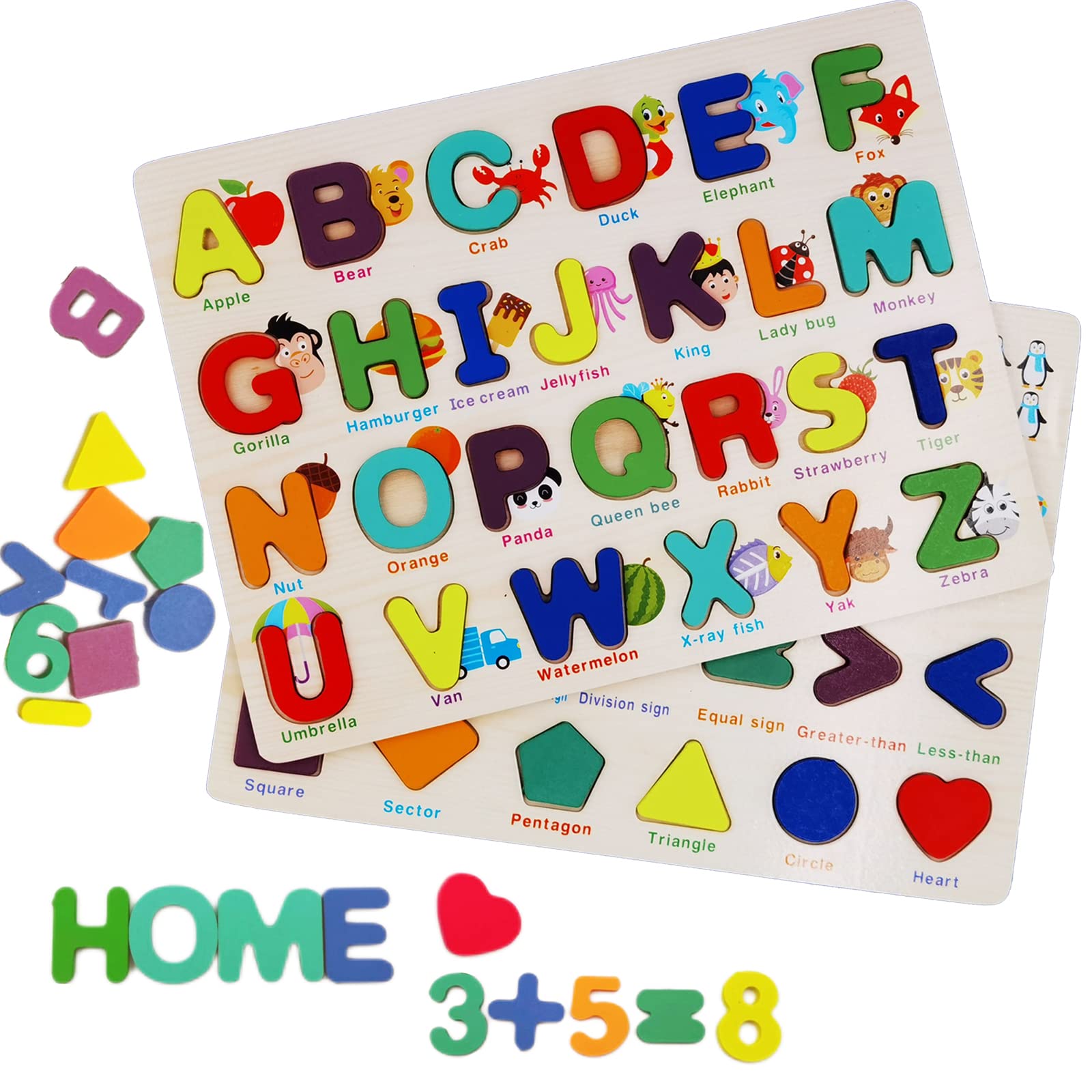 NIWWIN Wooden Alphabet Puzzles, ABC Alphanumeric Shape Puzzles, Montessori puzzle blocks Early Education Puzzle toys for toddlers boys and girls.