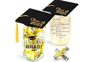 CUPLOOV Class of 2025 Glowing Mason Jar with Graduation Cap Topper Kit to fill Cash Money Personalized Name Graduation Jar Gifts for Her Him Grad Card Bonus included