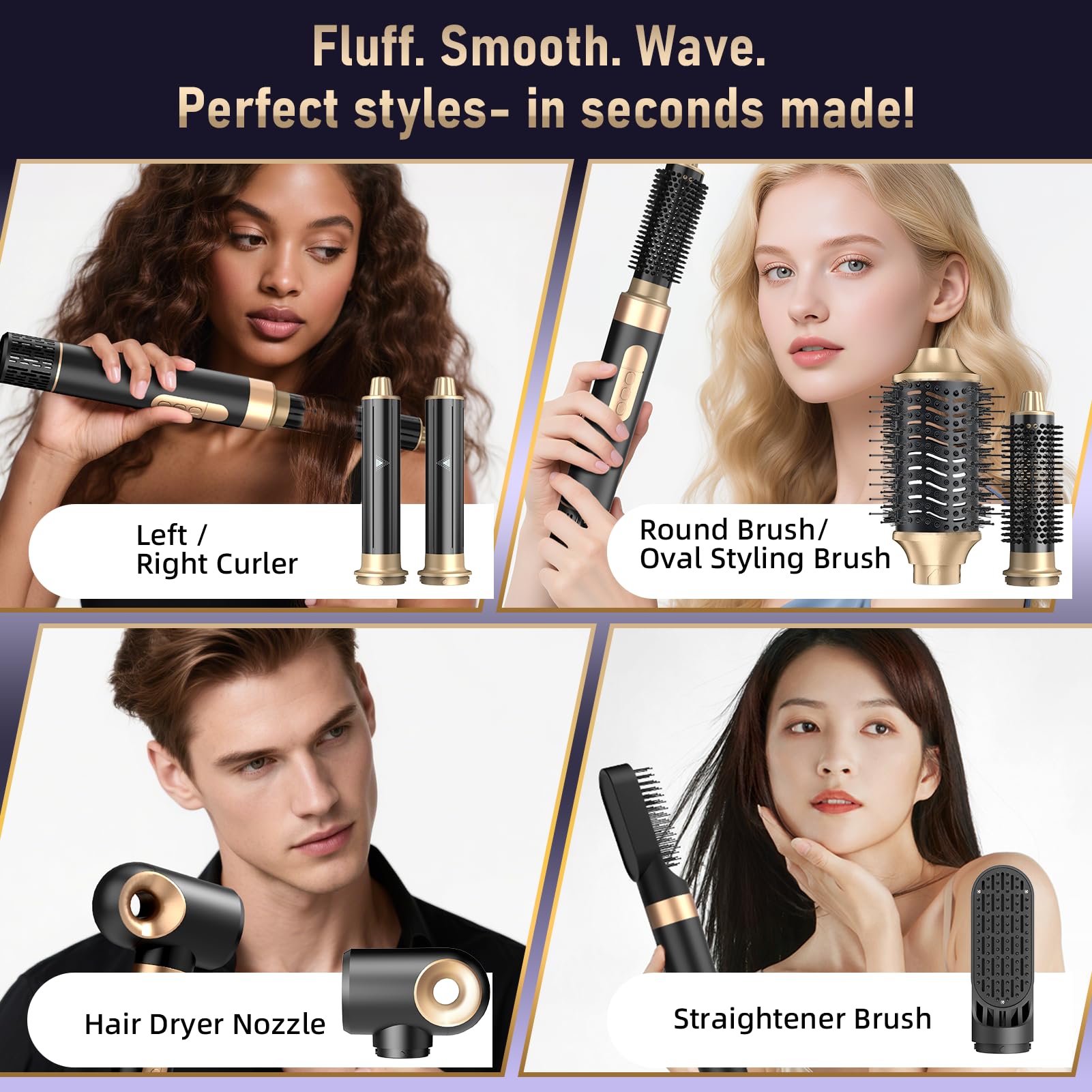 6 in 1 Hot Air Brush & Hair Dryer–High-Speed Hair Dryer Brush with Auto Wrap Curlers, Hot Air Styler Wrap Fast Drying & Frizz-Free Styling, No Heat Damage, Volumizing with Travel Bag