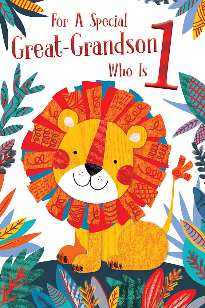 Great Grandson 1st Age 1 Today Cute Lion Happy Birthday Card Lovely Verse
