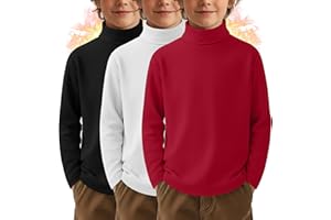 LessonZoo 3 Pack Boys Thermal Turtleneck Long Sleeve Fleece Tops, Compression Shirts Youth Basic Layer Warm Undershirt Winter
