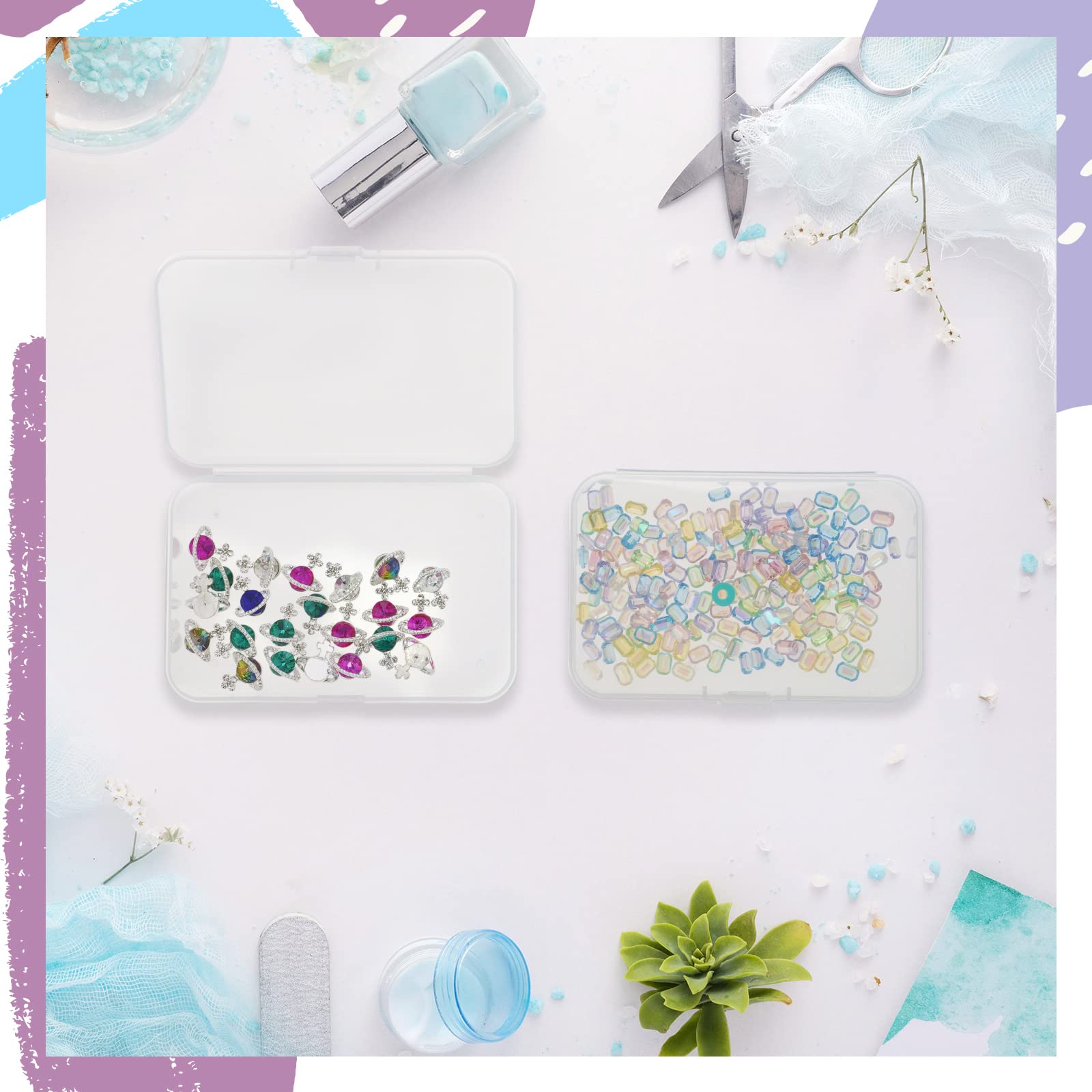 ISKYBOB 6 Packs Rectangle Small Clear Plastic Storage Containers Box Case with Hinged Lid Crafts Organizer for Crayons, Bobby Pin, Beads(3.4 x 2.2in)