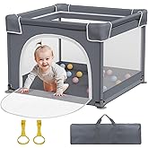 Jixrolyn Small Playpen for Babies and Toddlers, 36"x36", Soft Breathable Mesh, Anti-Slip Base, Mini Baby Play Yard with Pull-Up Ring