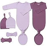 Newborn Baby Knotted Gown, Ultra-Soft Infant Sleeper Coming Home Outfit with Hat, Bowknot (2 Packs)