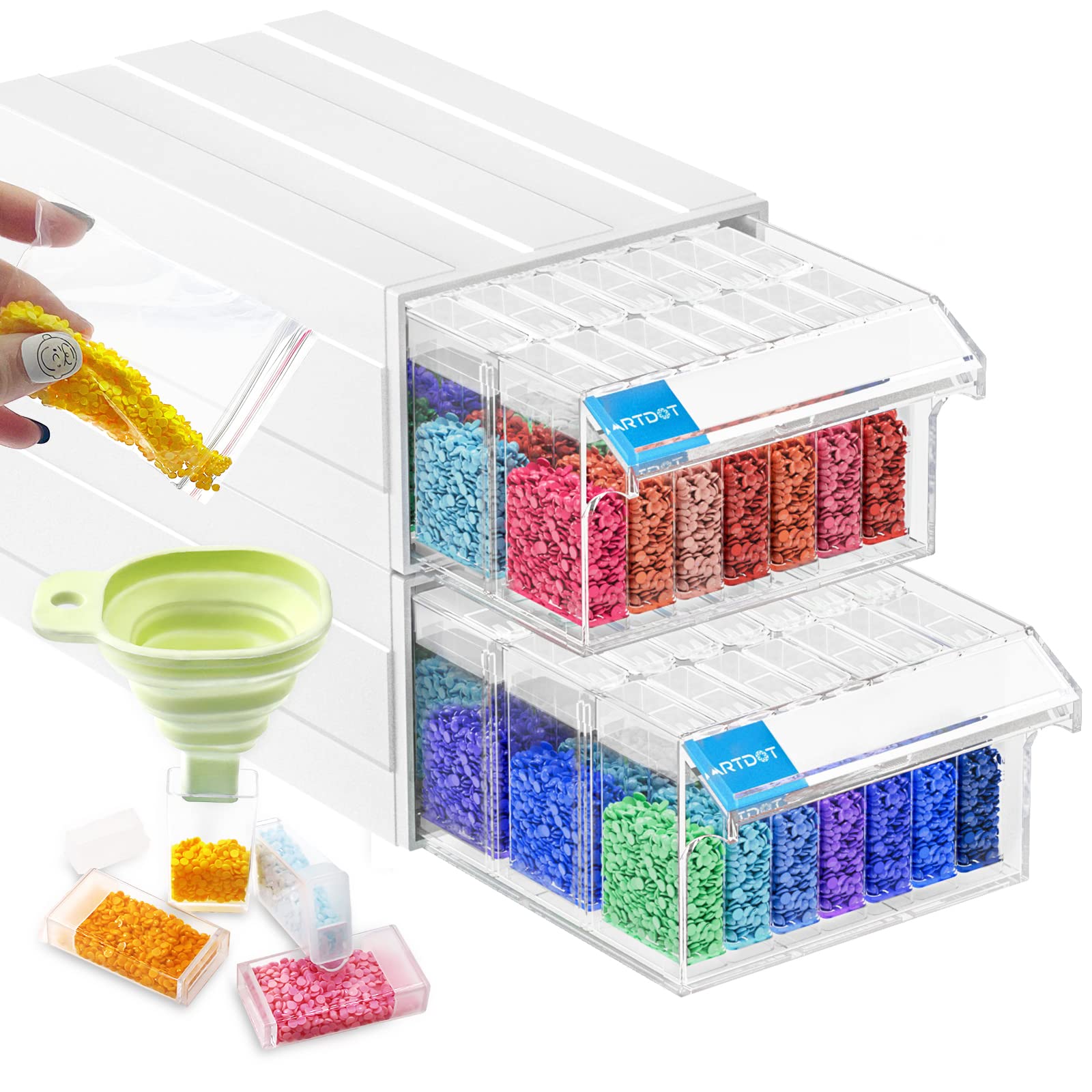 ARTDOT Storage Boxes for Diamond Art, 2 Set Stackable Craft Storage Organizers 70 Slots Individual Containers for Diamond Art Beads Nail Pill Rhinestones Seed