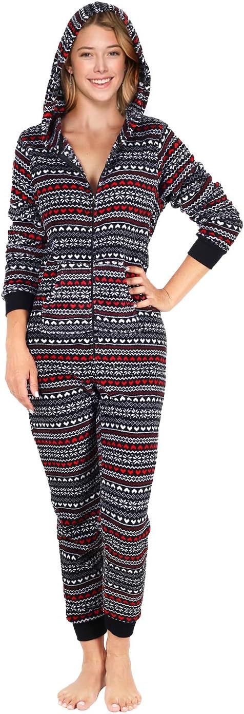 SofiePJ Women's Animal Theme Fleece Zip Up Onesie Pajamas Playsuit