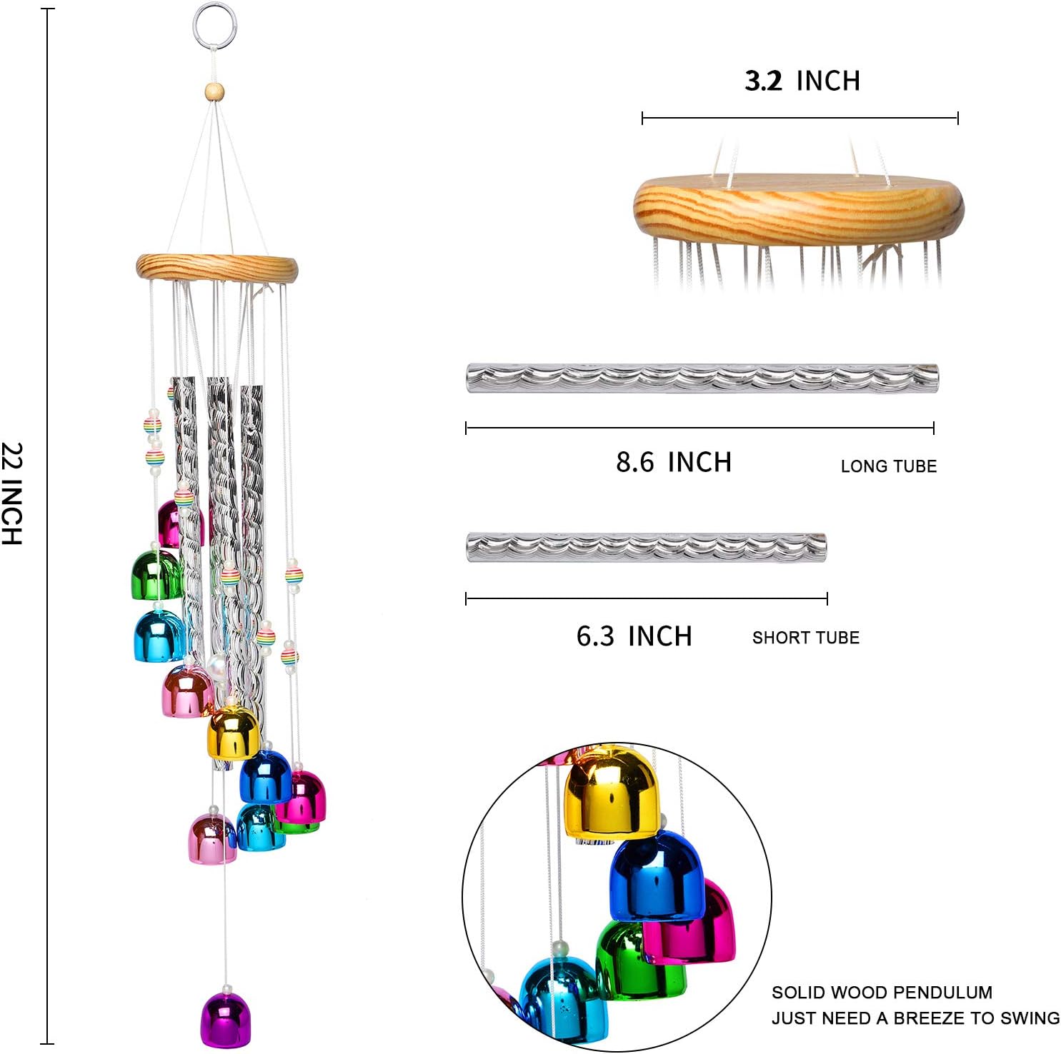 Colorful Wind Chimes for Outside with 4 Aluminum Tubes Comes with 11 Bells for Home Garden Yard Patio Decor : Garden & Outdoor